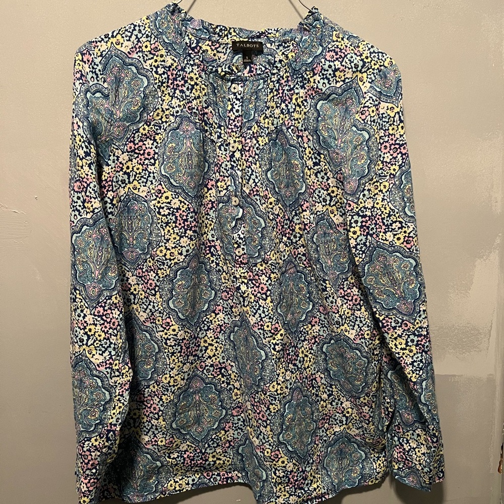 Talbots Multicolor Patterned Blouse- 100% Cotton - Picture 1 of 3